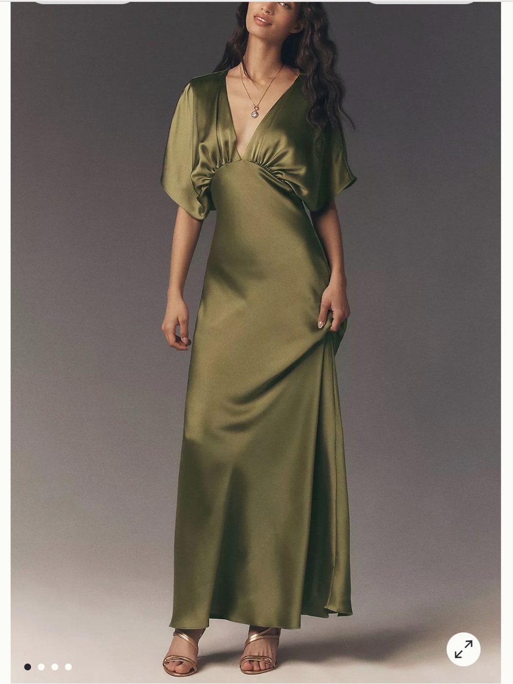 Olive Satin V-Neck Evening Dress | anthropologie bridesmaid